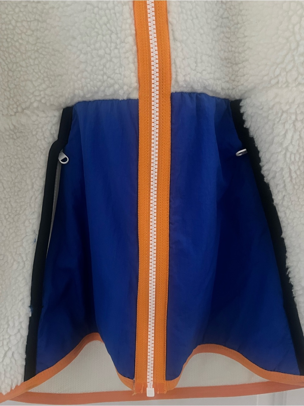 Nike Cream Sherpa Jacket with Blue Panels and Orange Trim - Picture 3 of 10
